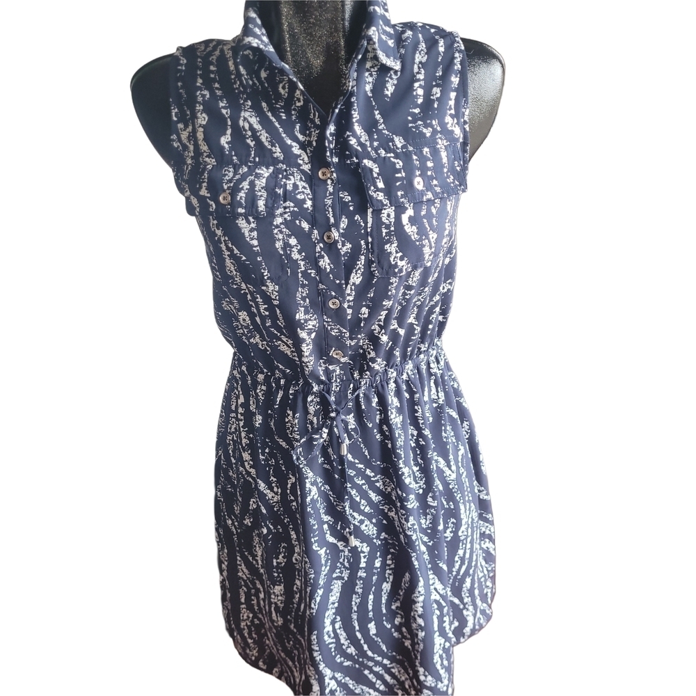 Mario Serrani Navy and White Patterned Sleeveless Dress S
